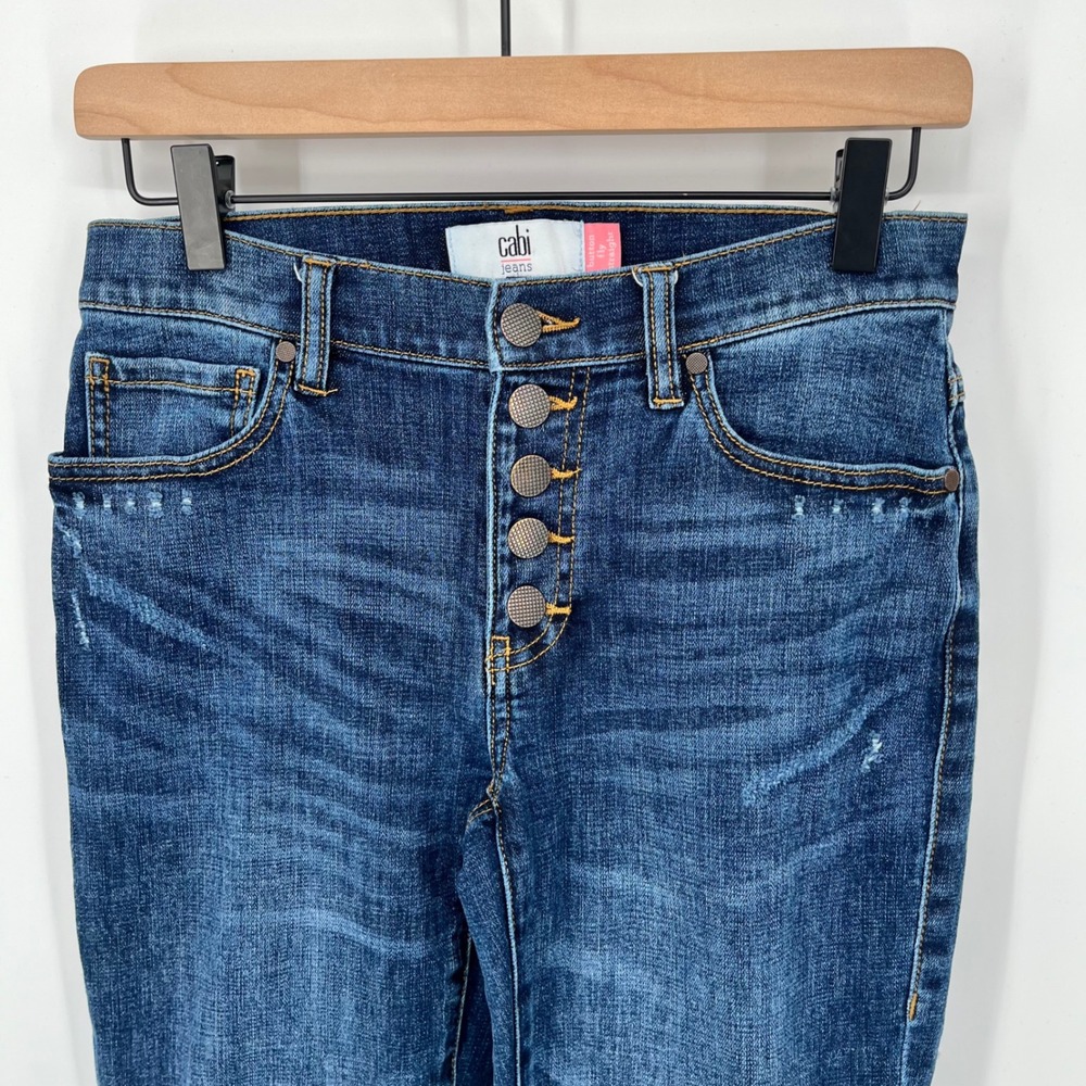 Cabi Jeans Womens 2 Blue Button Fly Straight Distressed Denim Pants Casual